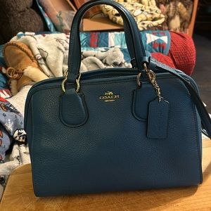 Coach blue mini handbag—new without tags—no issues—pebble leather—10”x9”